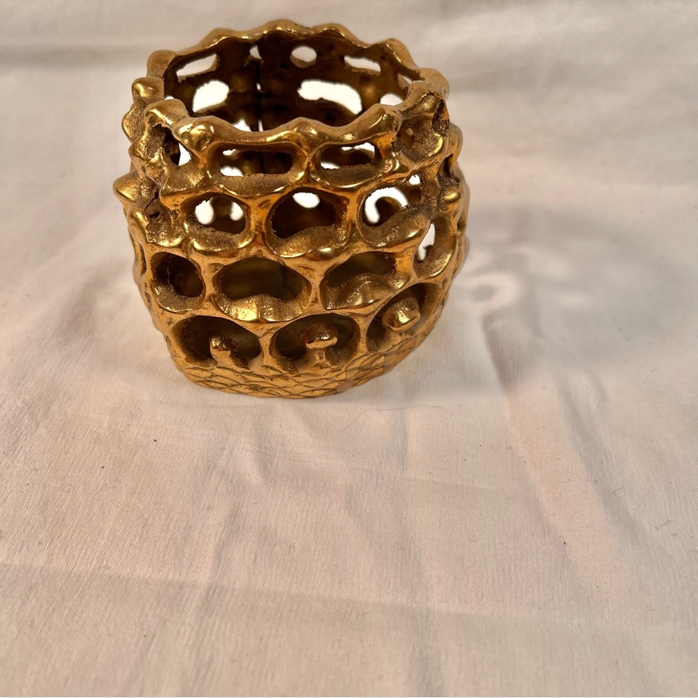 Brutalist brass tea light candle holder